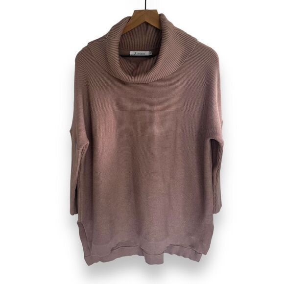 Anrabess Sweaters - Anrabess-Oversized-Turtleneck-Tunic-Sweater-Mauve-Women's XL-Viscose-Cozy